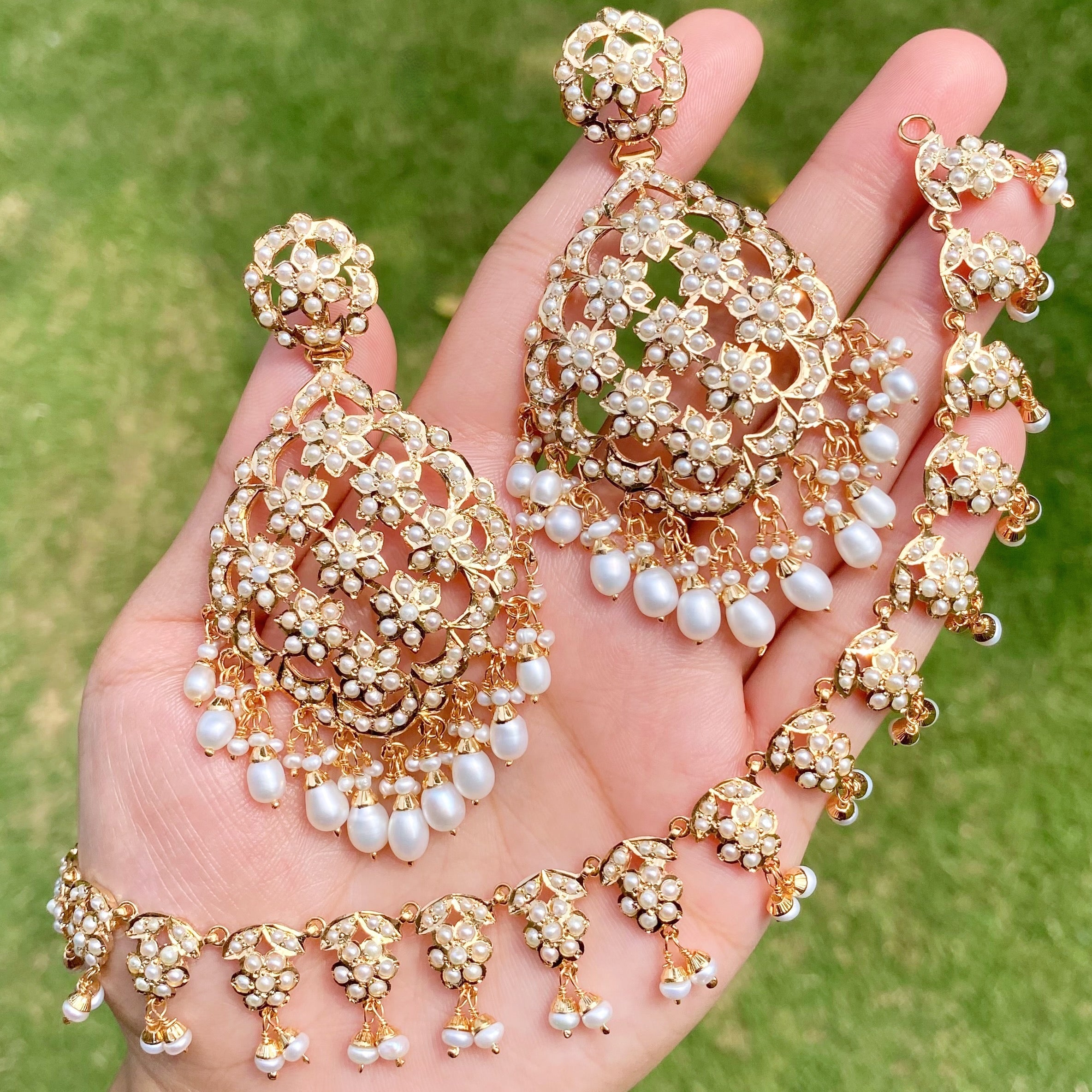 real pearl necklace and earrings set