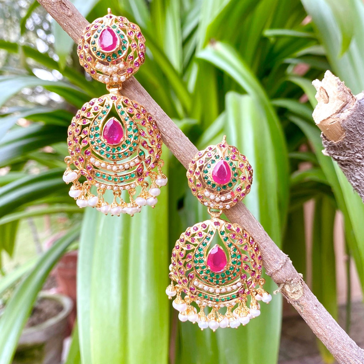 red green stone earrings