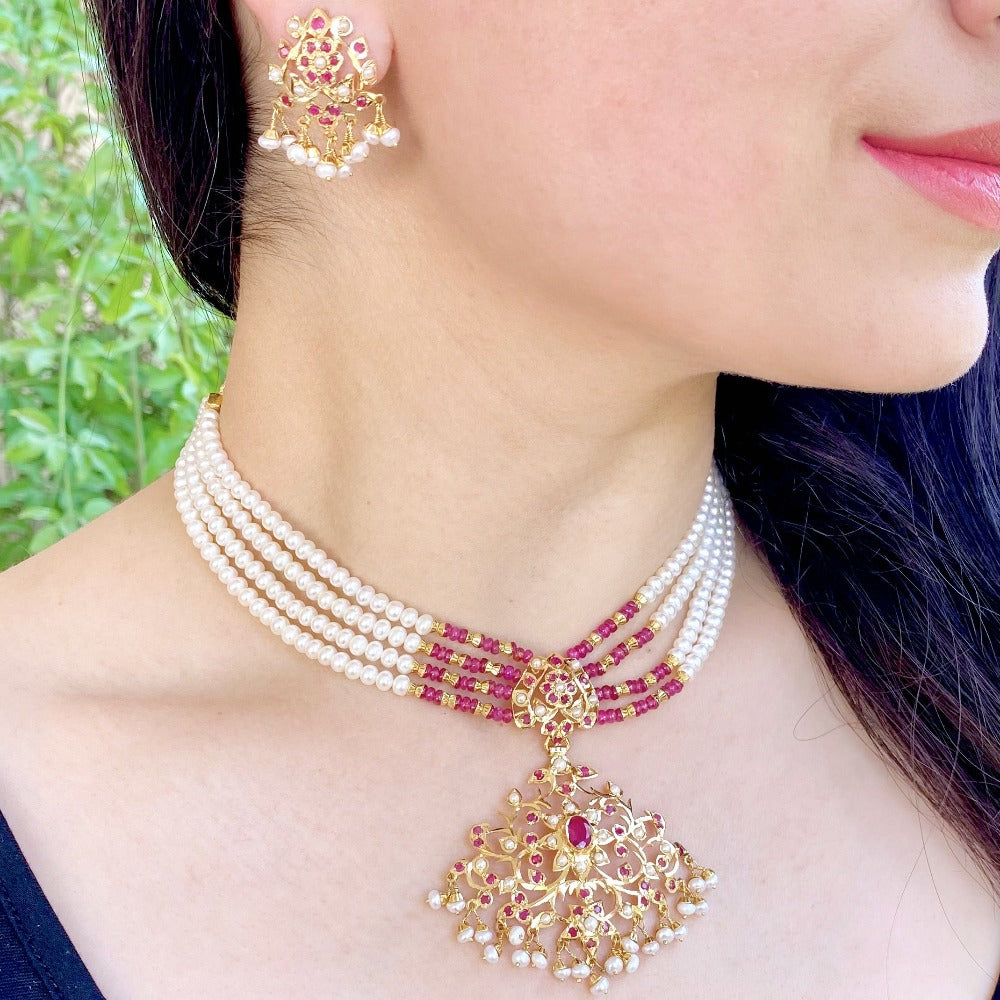 ruby pearl choker on solid 22k gold