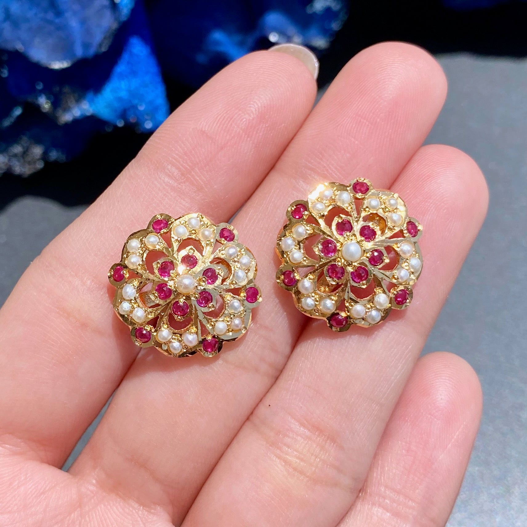 Intricate Jadau Tops | Ruby Pearl Combination | Premium Handmade Jewelry on Silver with Gold PlatingER 794