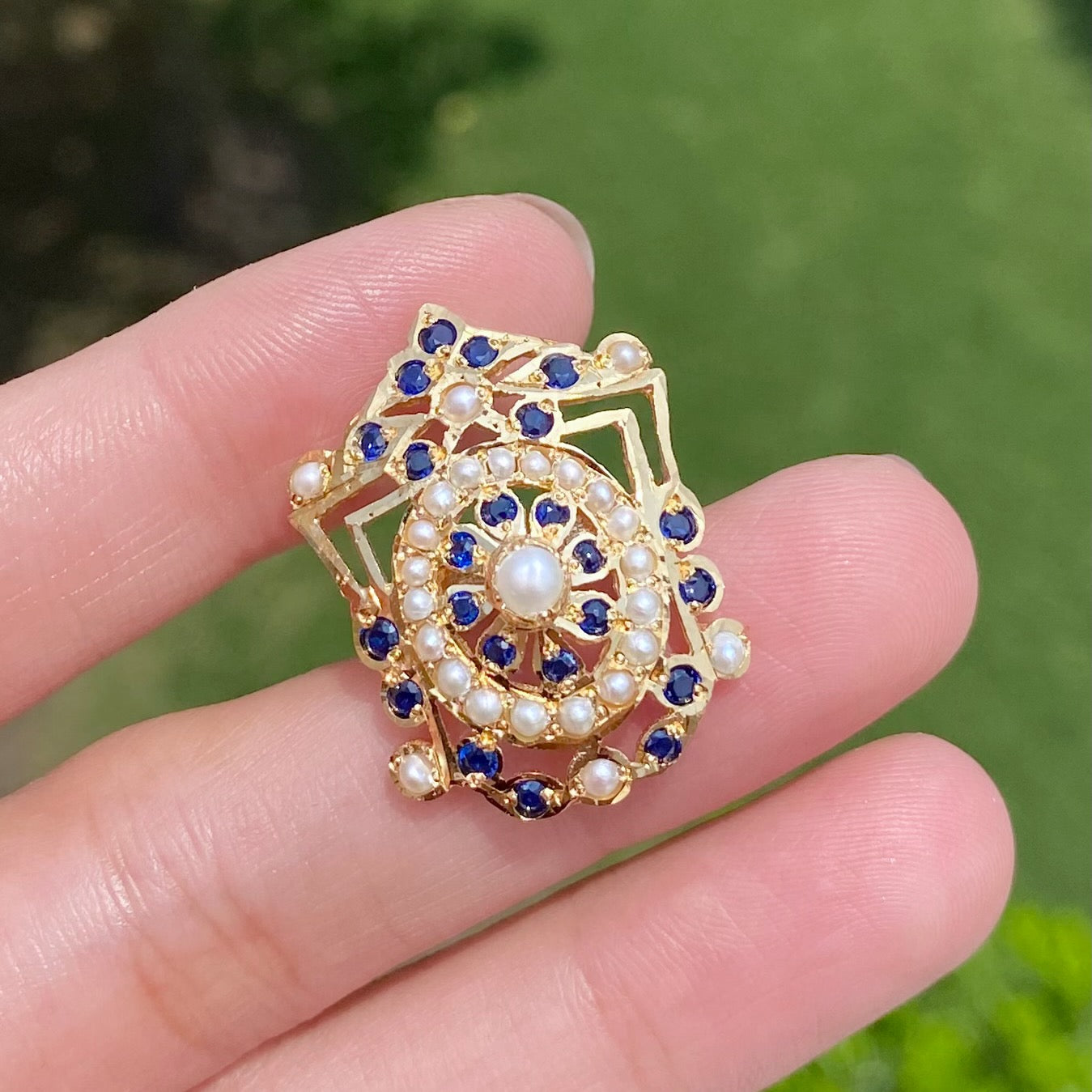 sapphire pearl ring gold plated