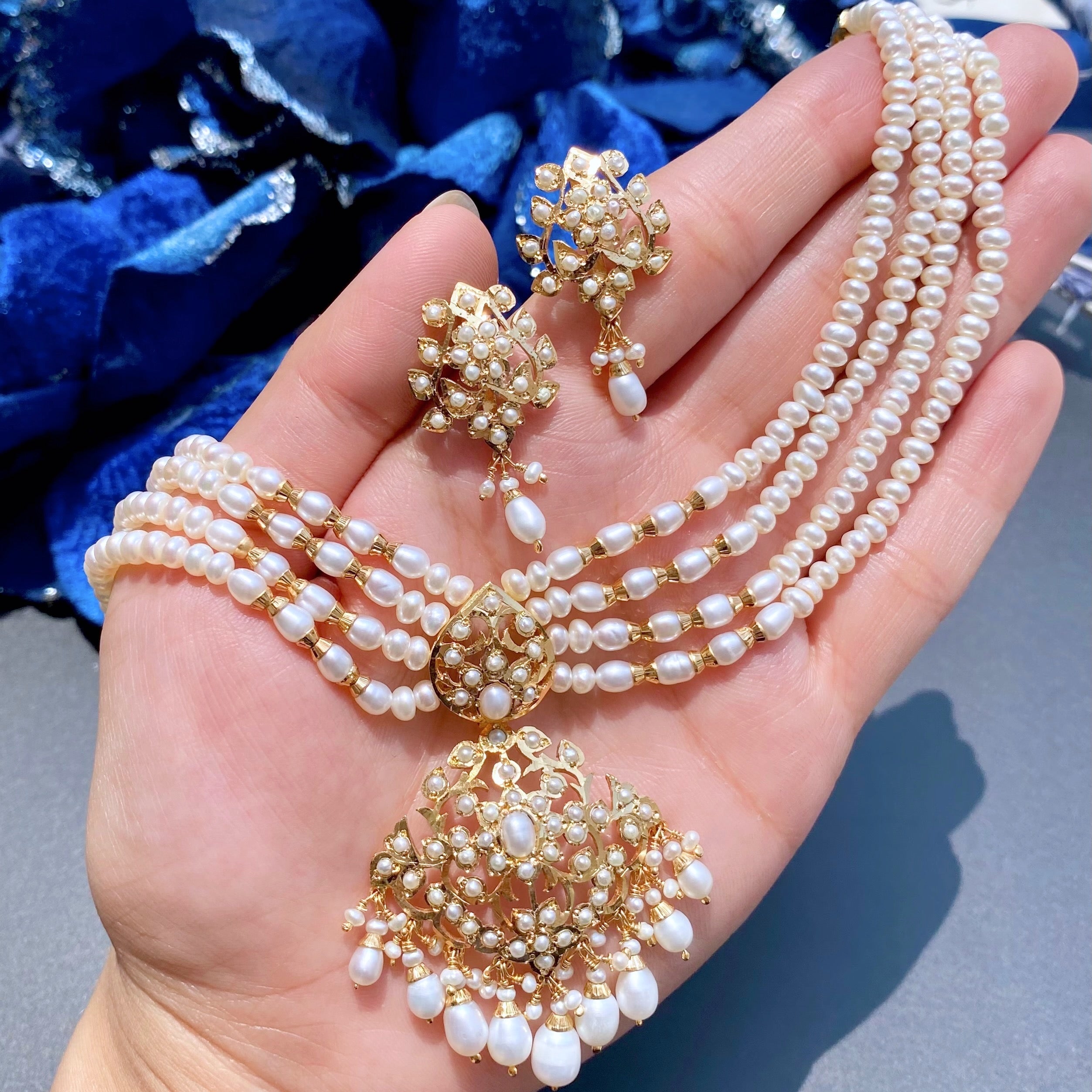 Sitarami Set in Freshwate Pearls | Gold Plated on Sterling Silver | Heritage Indian Jewelry