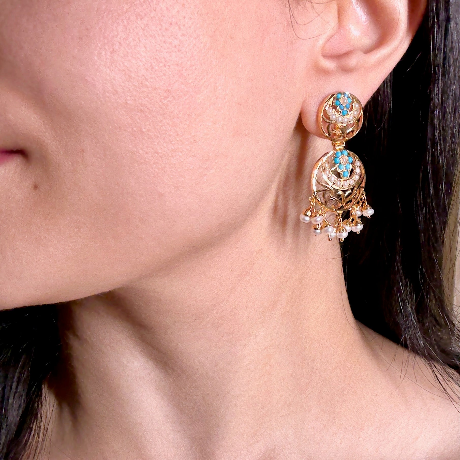 Small Turquoise Pearl Earrings for Girls | Gold Plated on Silver