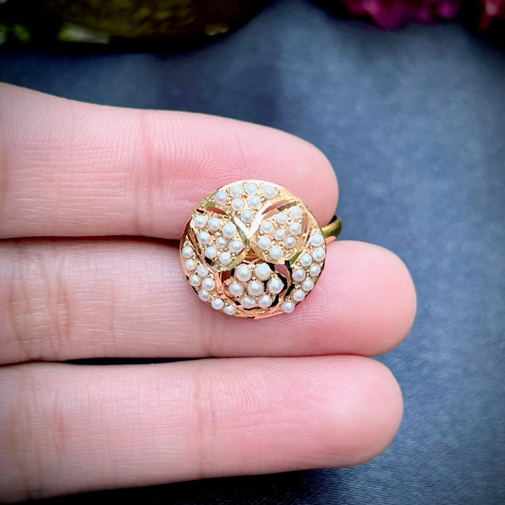 small jadau pearl ring gold