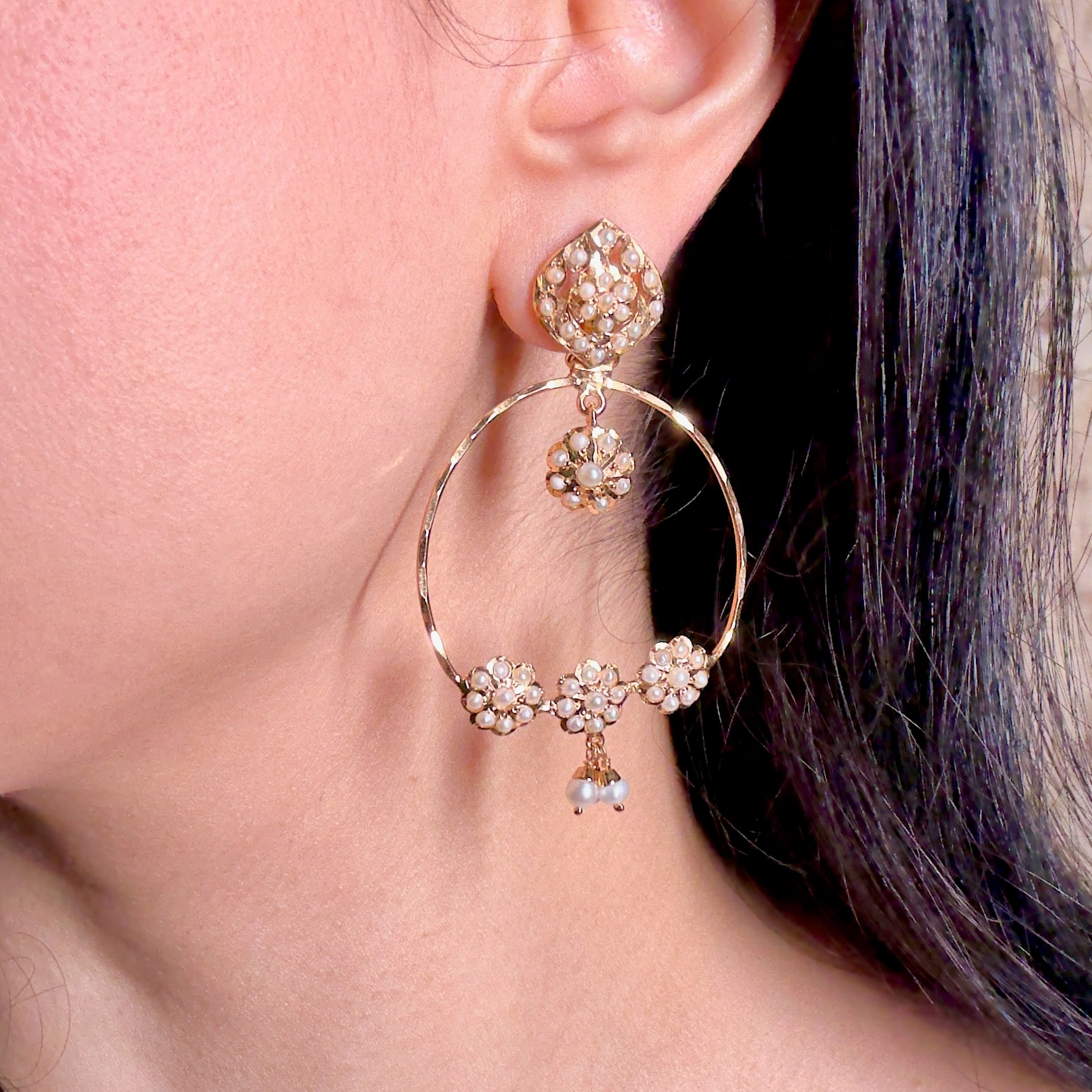Dainty Pearl Chandbali Earrings | Gold Plated on Silver | For Girls