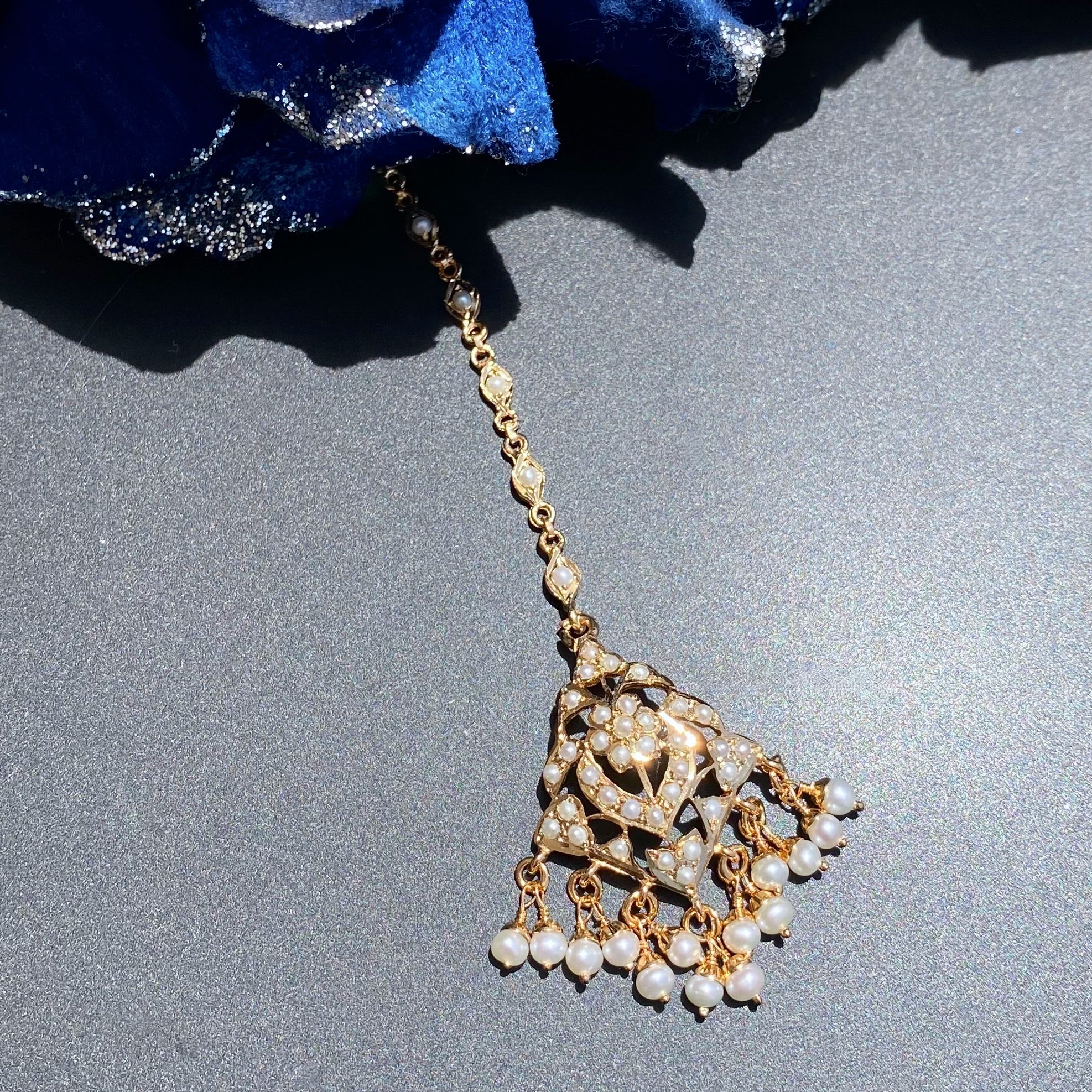 Pearl Tikka | Gold Plated on Silver | Delicate Floral Design TK 102