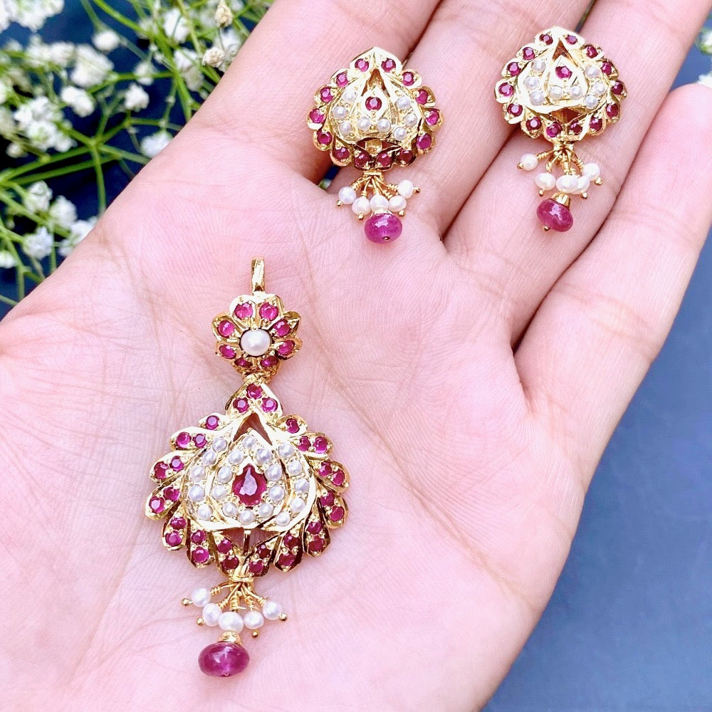small ruby pendant set
