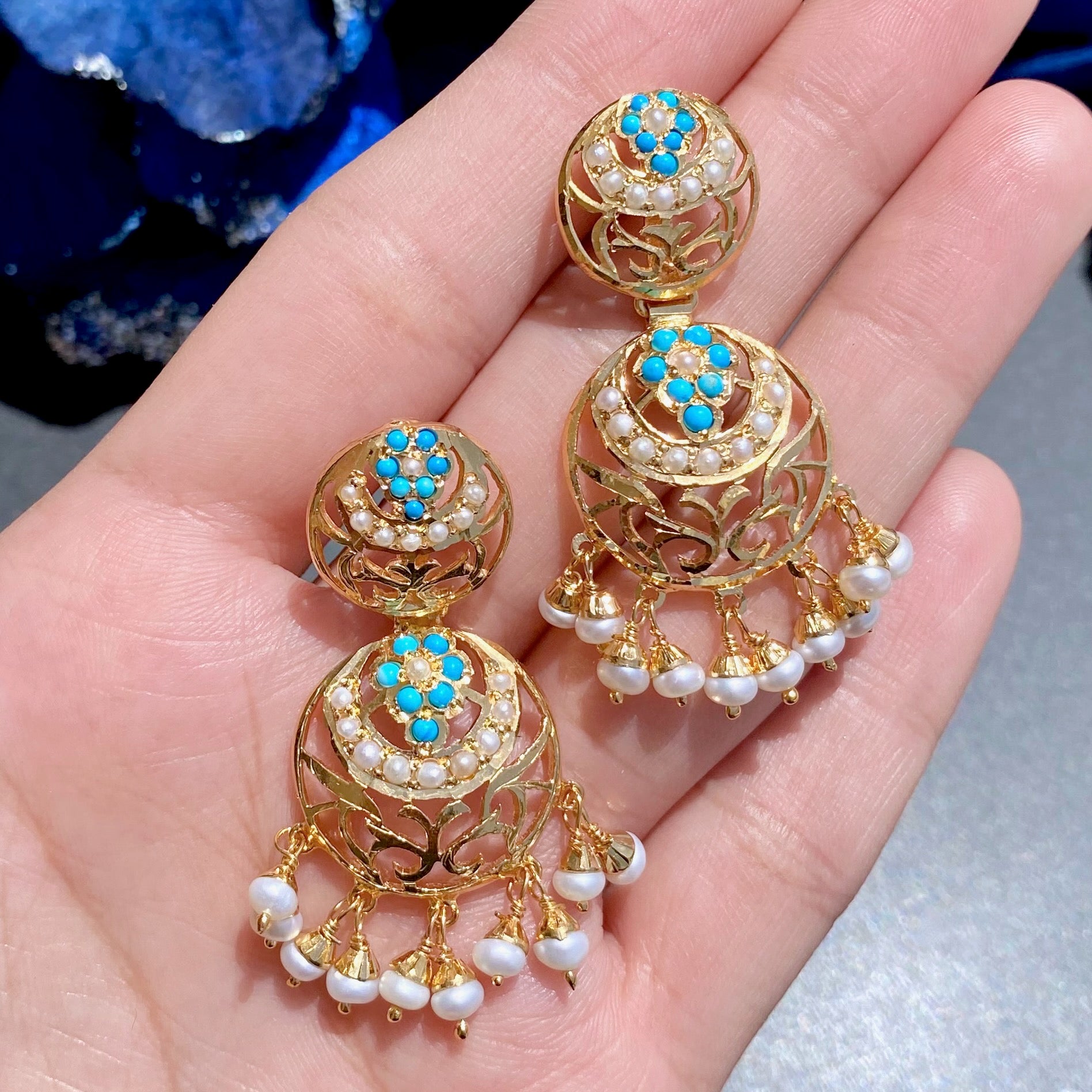 Small Turquoise Pearl Earrings for Girls | Gold Plated on Silver
