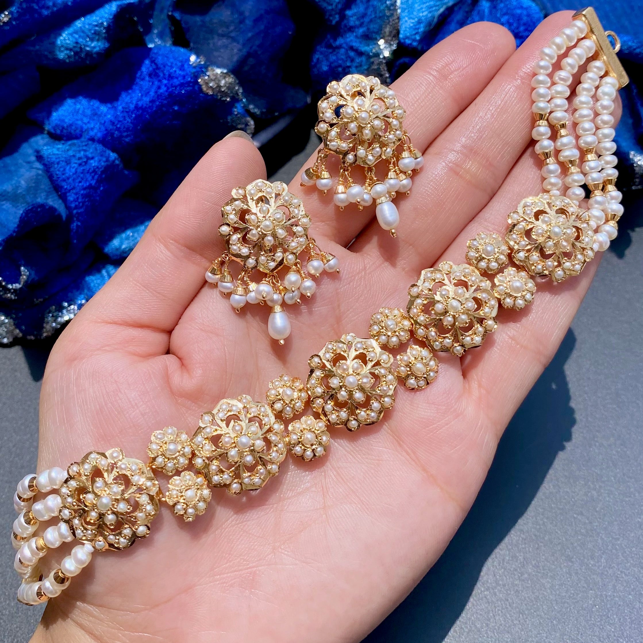 Simple Sophisticated Pearl Choker Set | Gold Plated on Silver | Freshwater Pearls