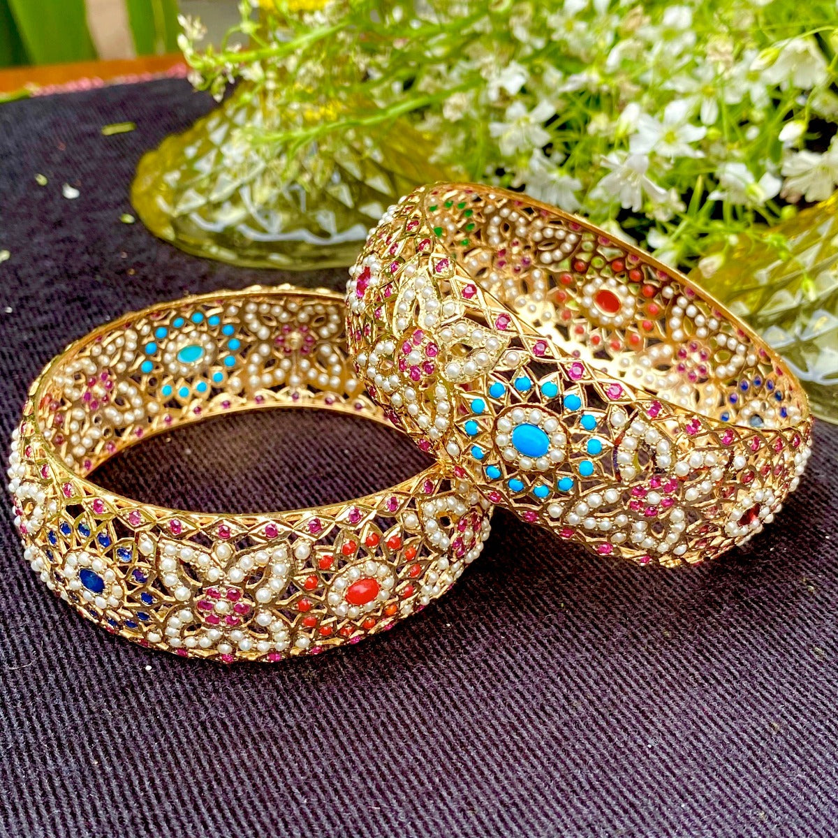 Navratna Bangles Gold Plated on Sterling Silver BG 001