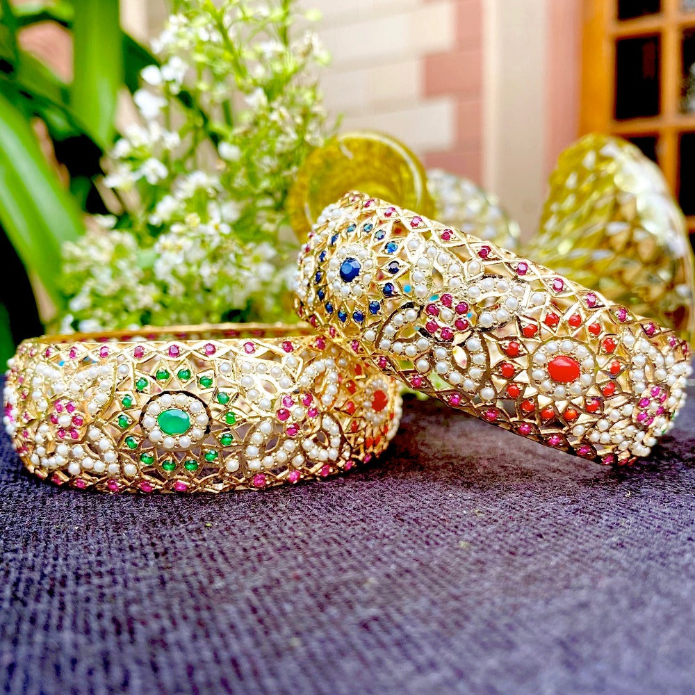 Navratna Bangles Gold Plated on Sterling Silver BG 001