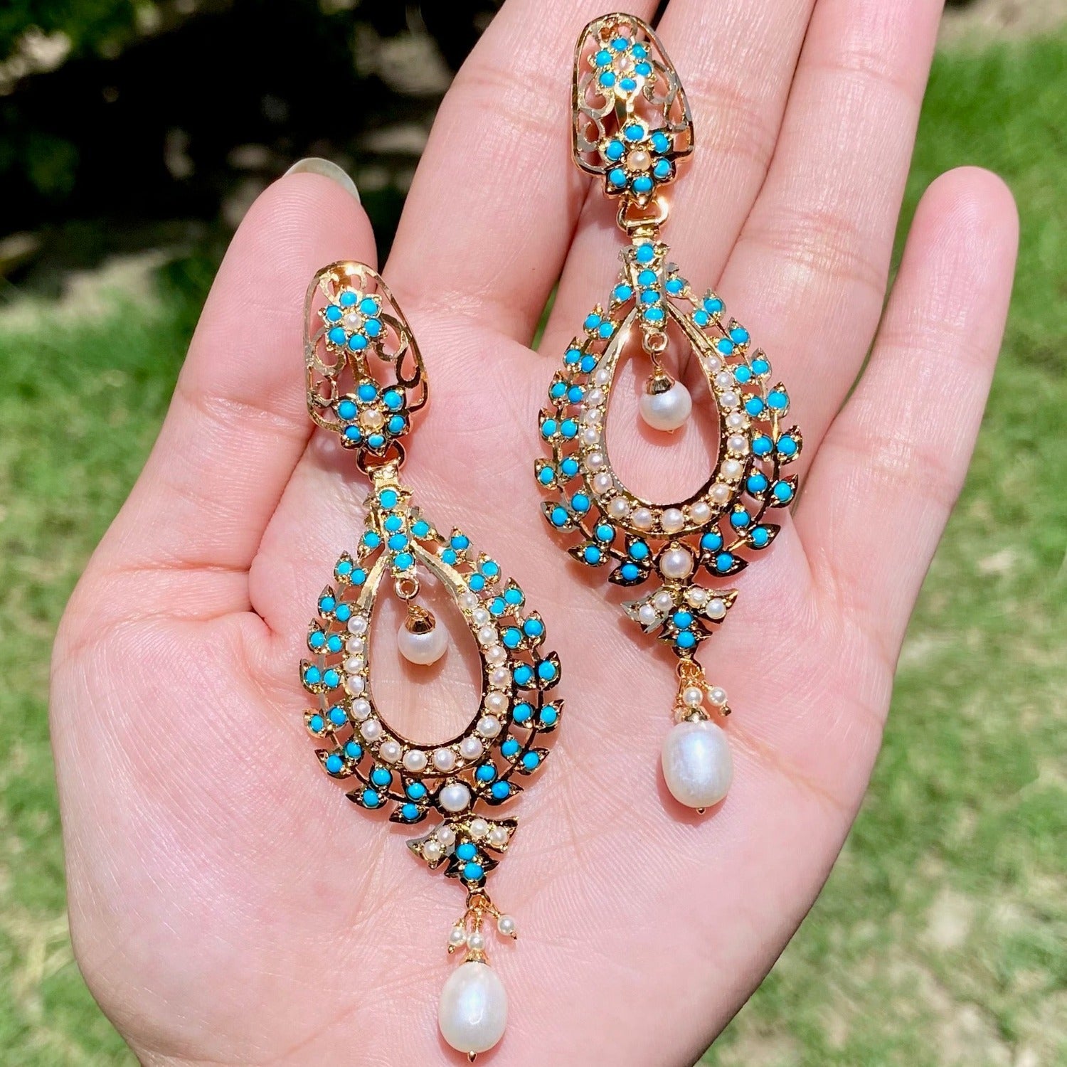 long feroza earrings