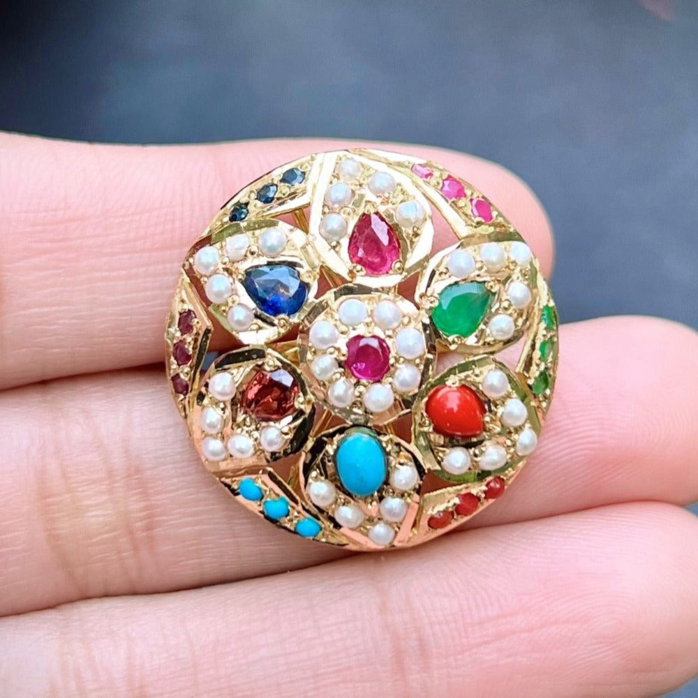 womens gold ring navratna