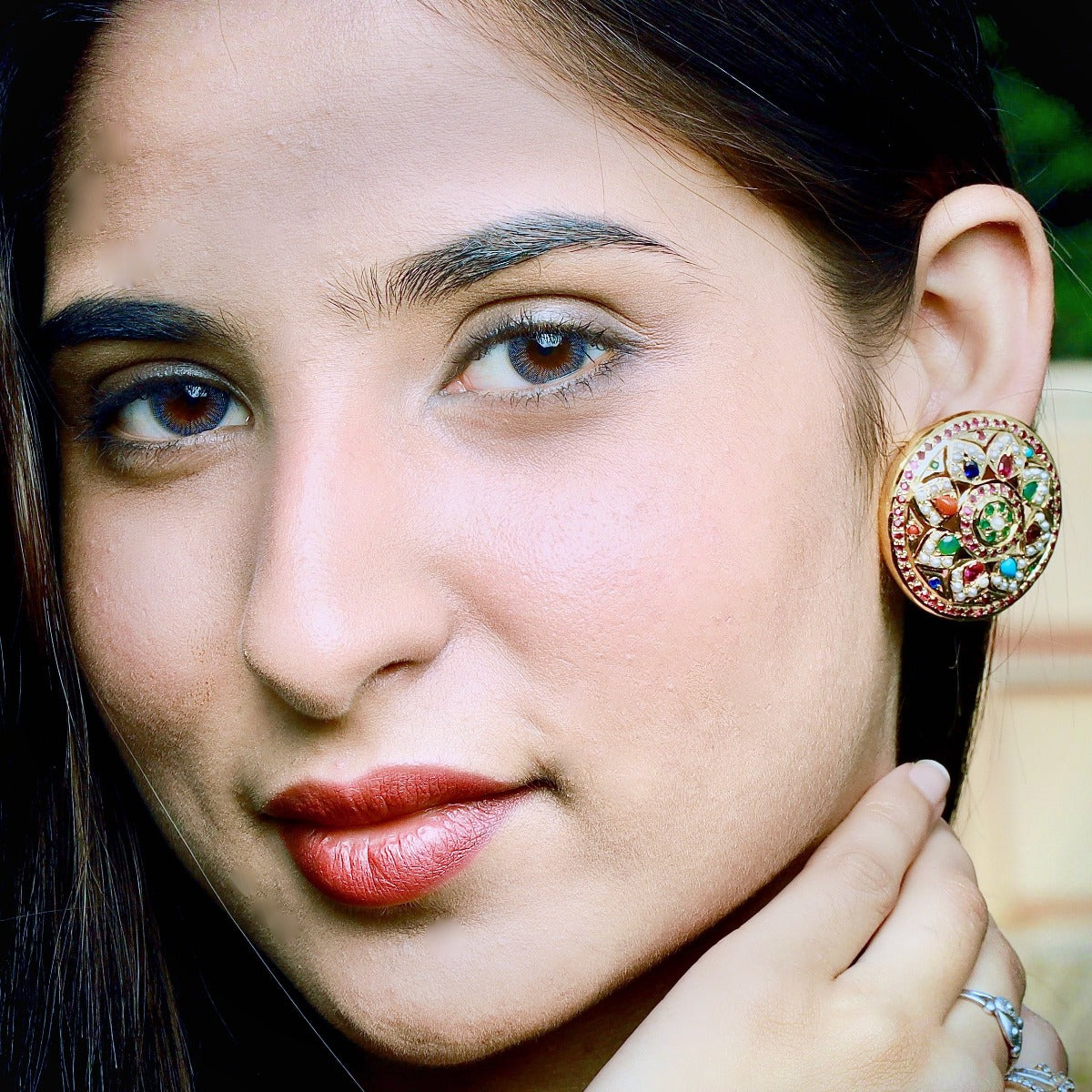 amritsari jadau earrings in navratna colors