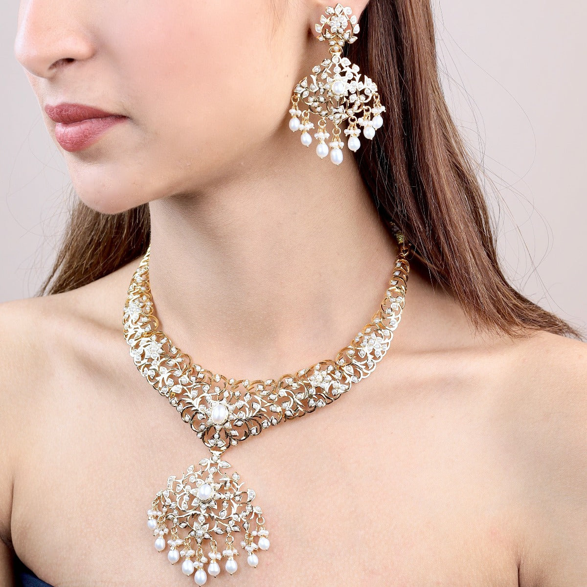 Gold Plated Seed Pearl Necklace Set NS 102