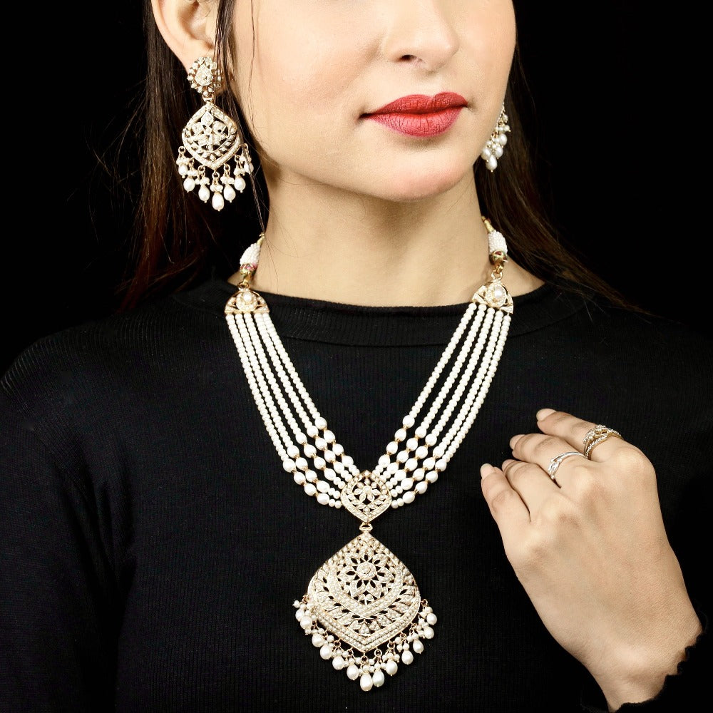 Heritage Gold Plated Pearl Necklace Set Studded with Pearls NS 182