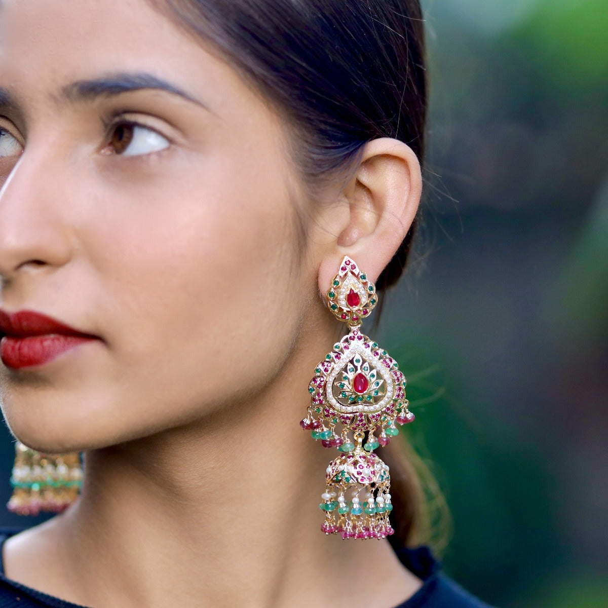large earrings with jhumka at bottom