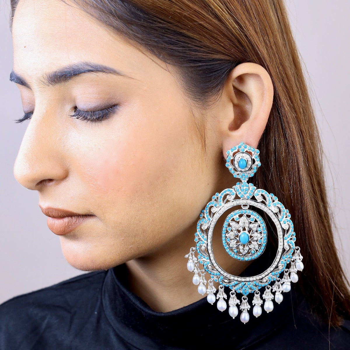 Silver Earrings Online with Price | Oversized Chandbali Earrings SER 194