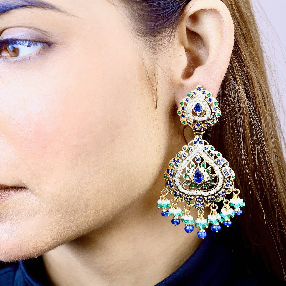 Buy 925 Sterling Silver Blue Sapphire American Diamond Statement Flower  Stud Earrings for Women Girls One Size online