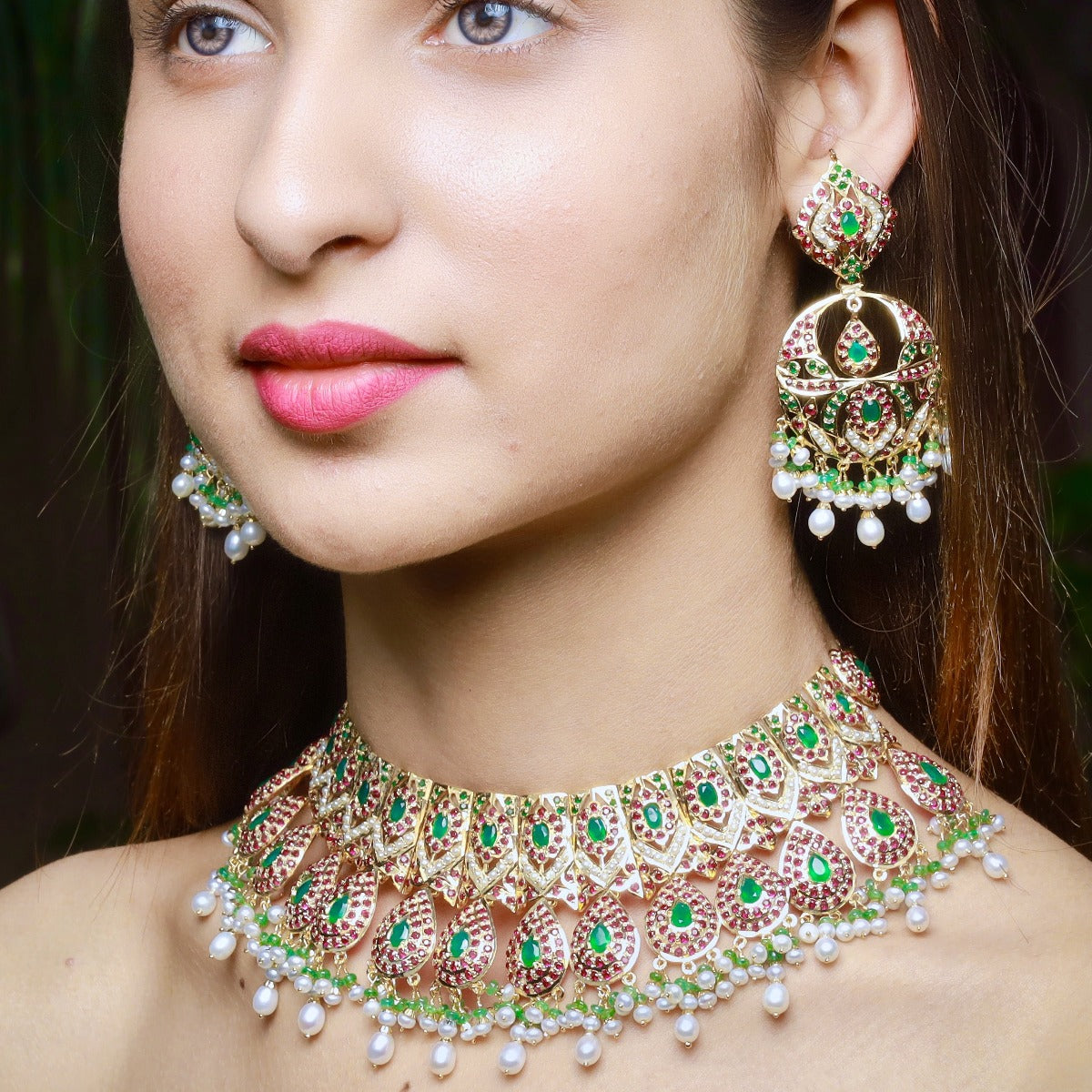 pakistani broad necklace with chandbala earrings