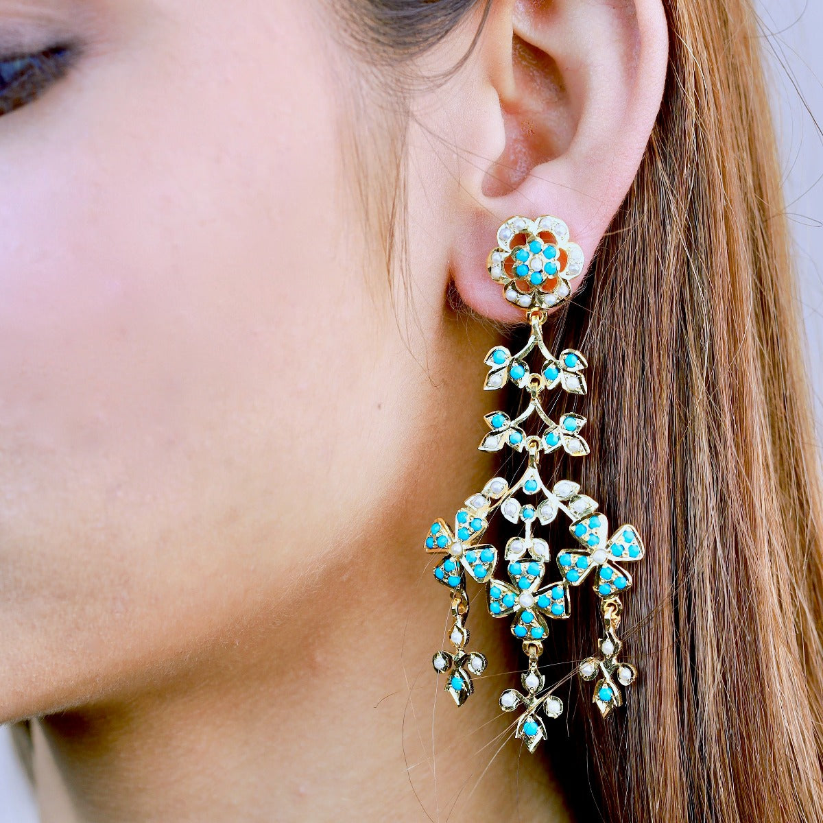 turquoise and pearl danglers