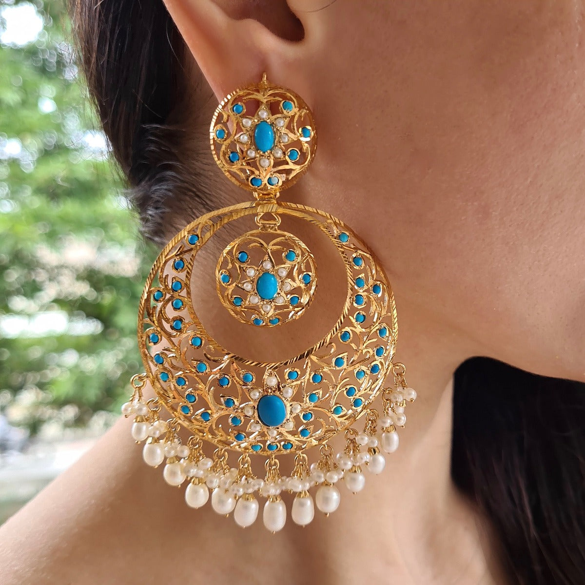 Indian Gold Plated Bollywood Style Kundan Chandbali Earrings Gray Jewelry  Set | eBay