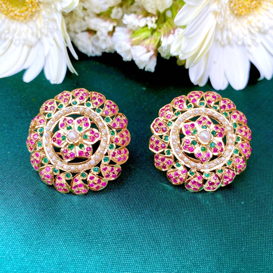 gold plated jadau studs with clip