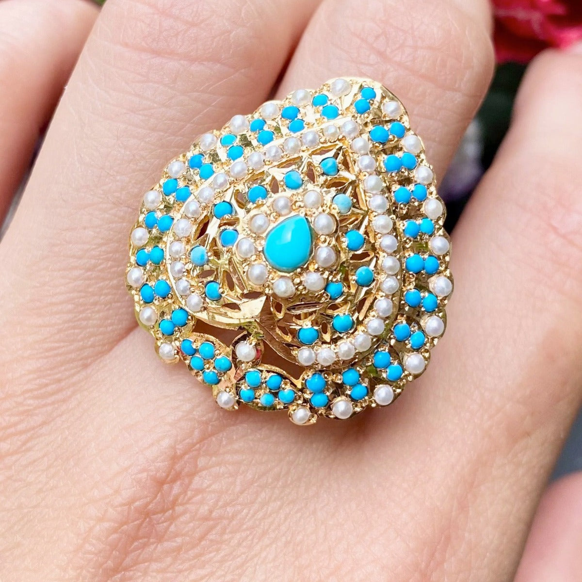 turquoise gold ring 14k