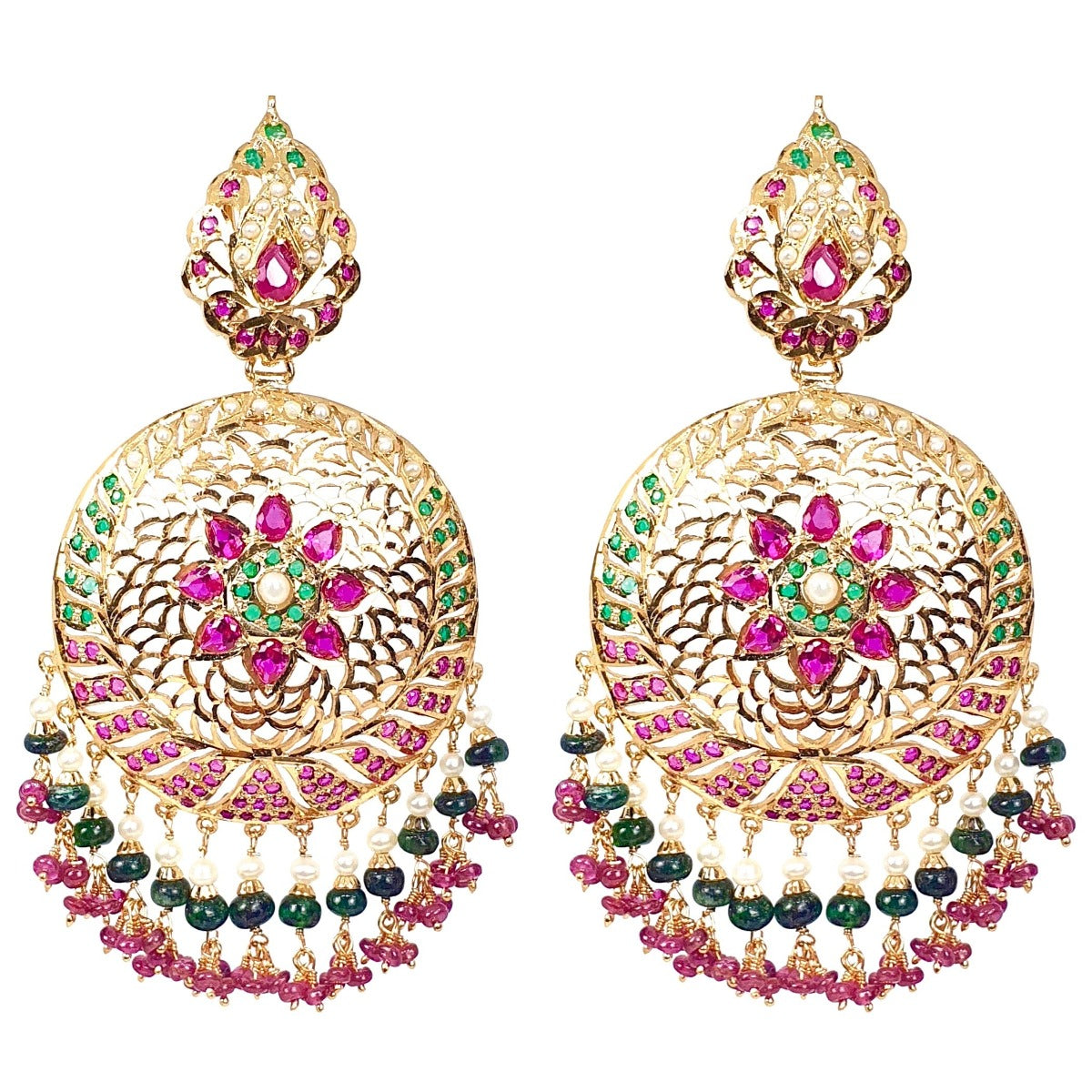 Jadau Earrings in Tri-color Combination | Gold Plated Silver  ER 003J