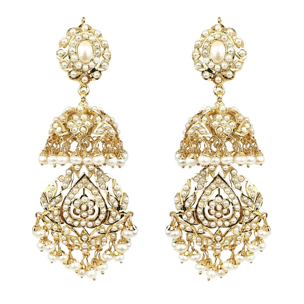 Jadau Jhumka Earrings | Original Pearls | Gold Plated Silver ER 035