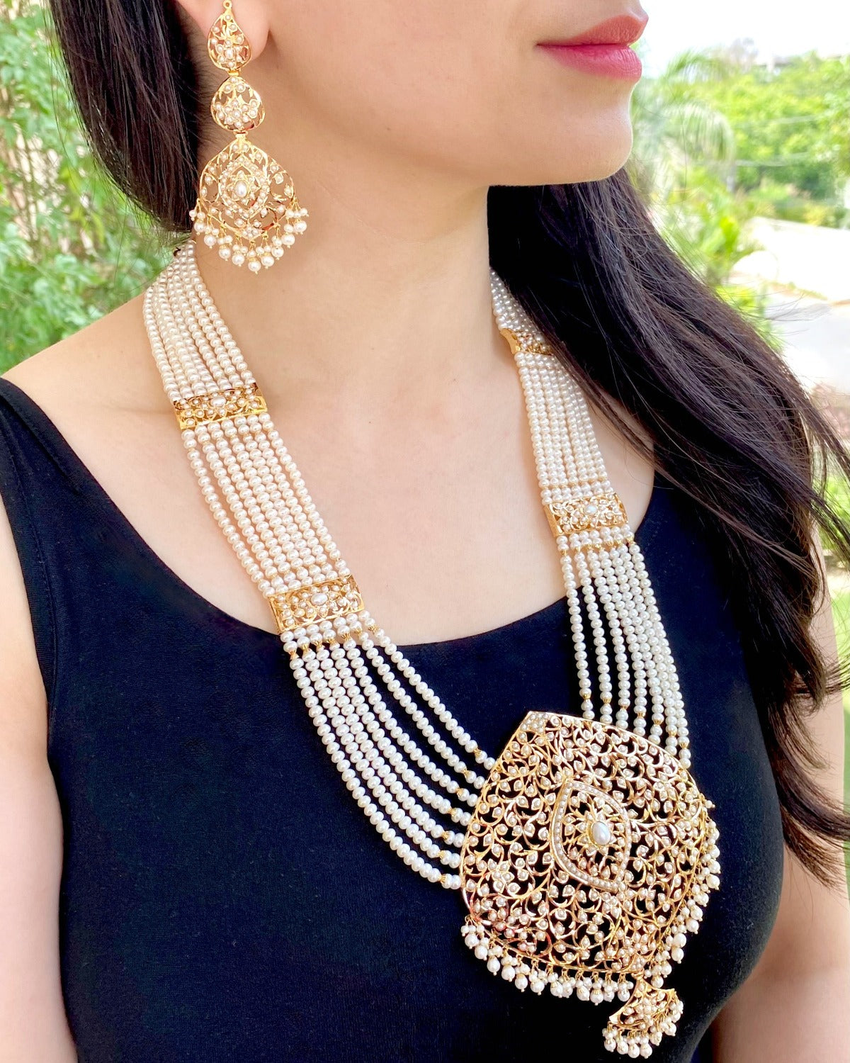 Pearl and store gold rani haar