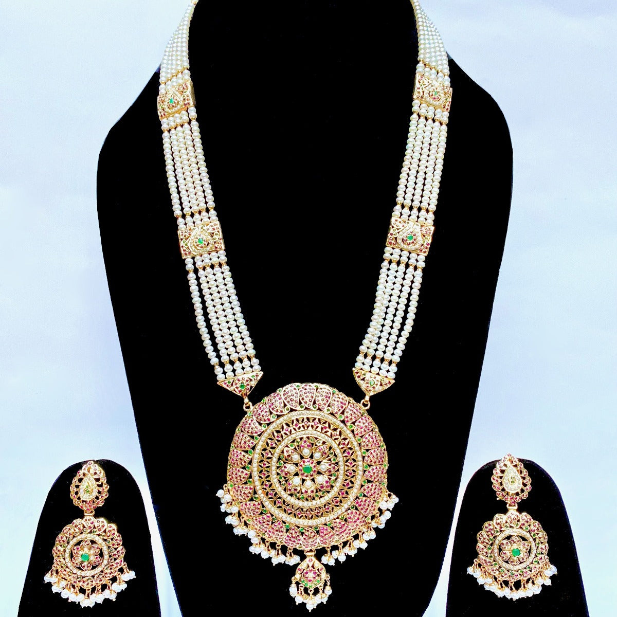 long pearl haaram in gold plated silver