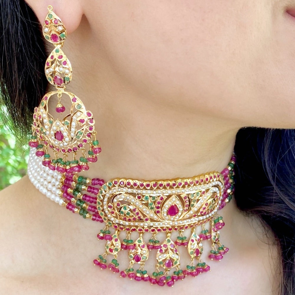 Real Gold Amritsari Choker Set | Freshwater Pearls & Precious Stones