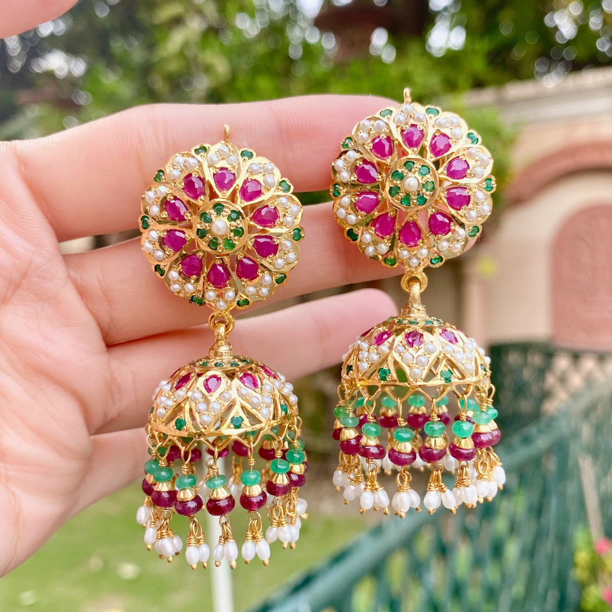 Gold hot sale colour jhumkas