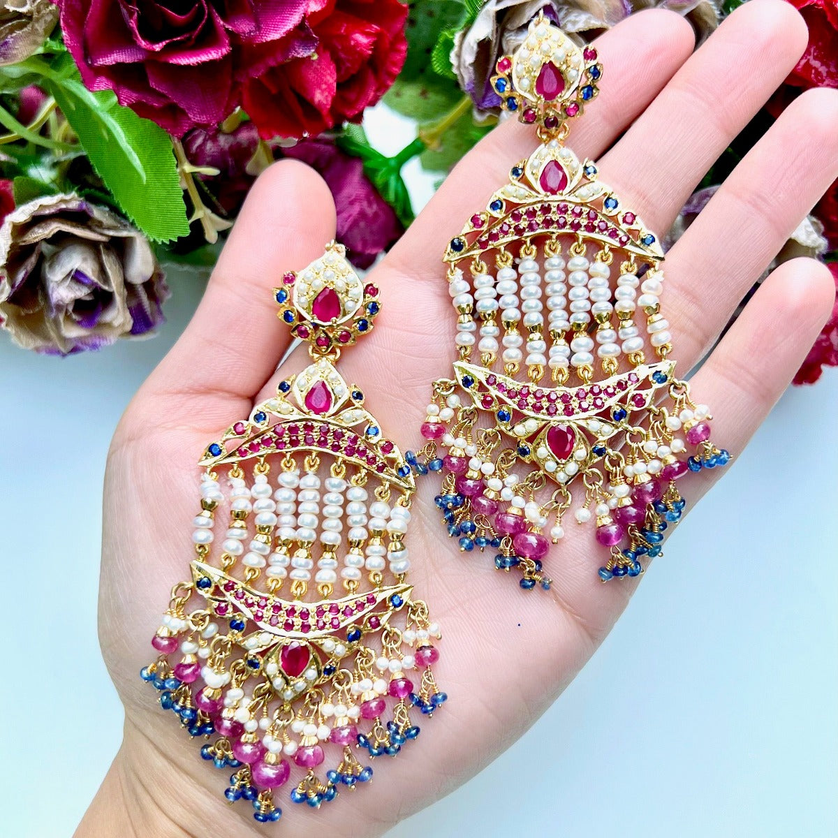 Multicolored Jhoomar Earrings in Gold Plated Silver ER 386