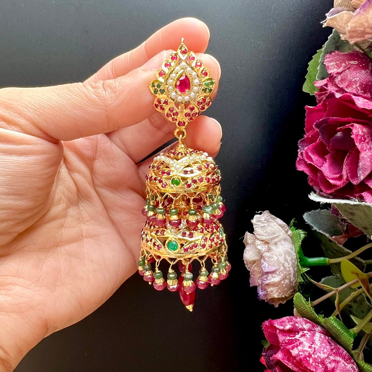 Gold double jhumka on sale designs