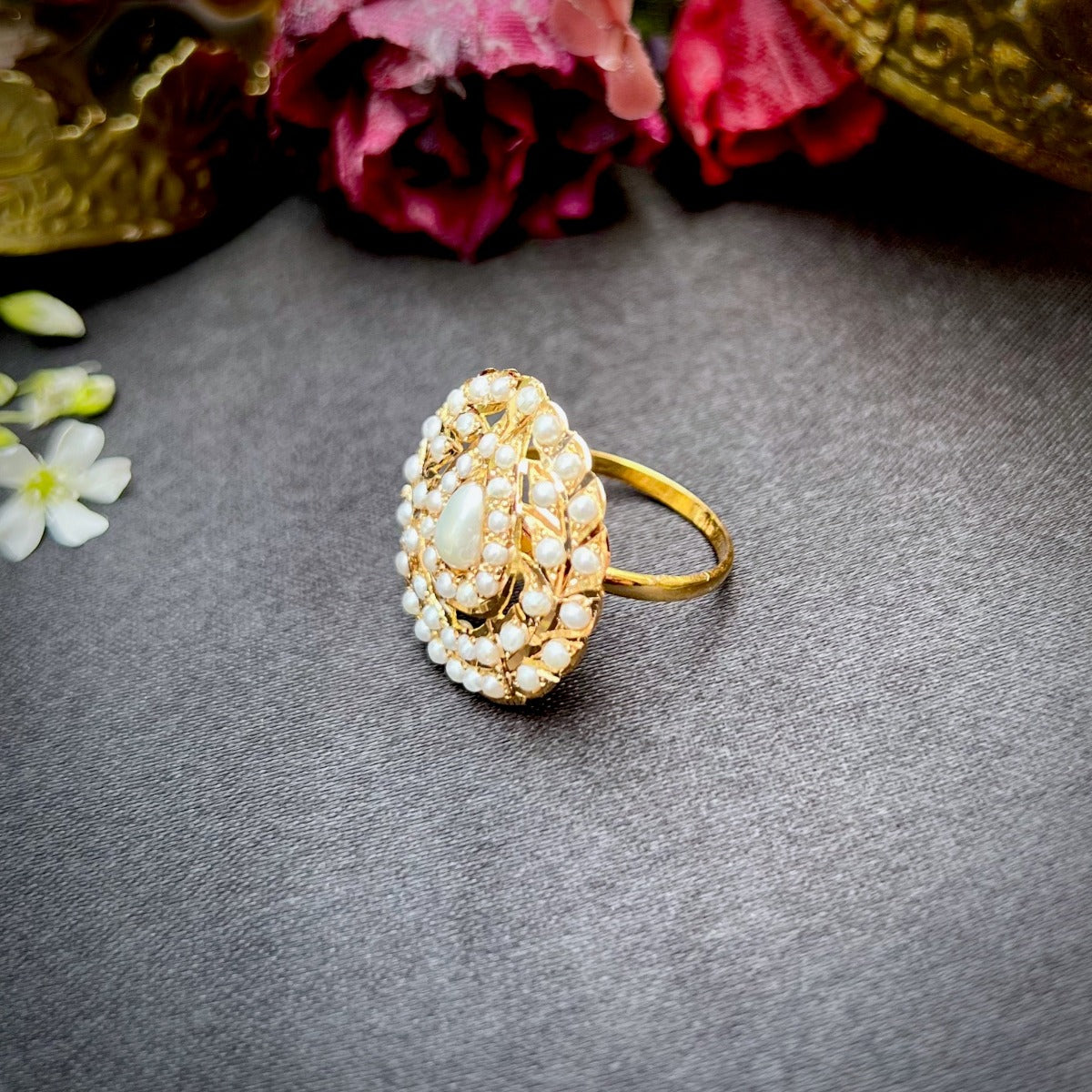 hyderabadi pearl ring in gold