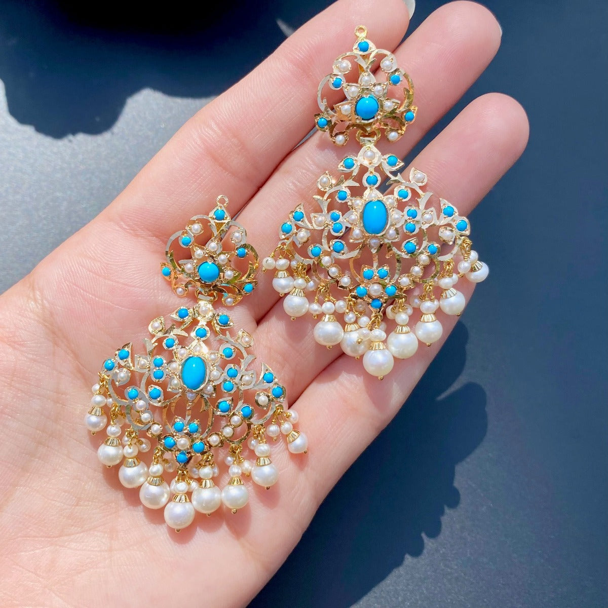 firozi earrings in gold