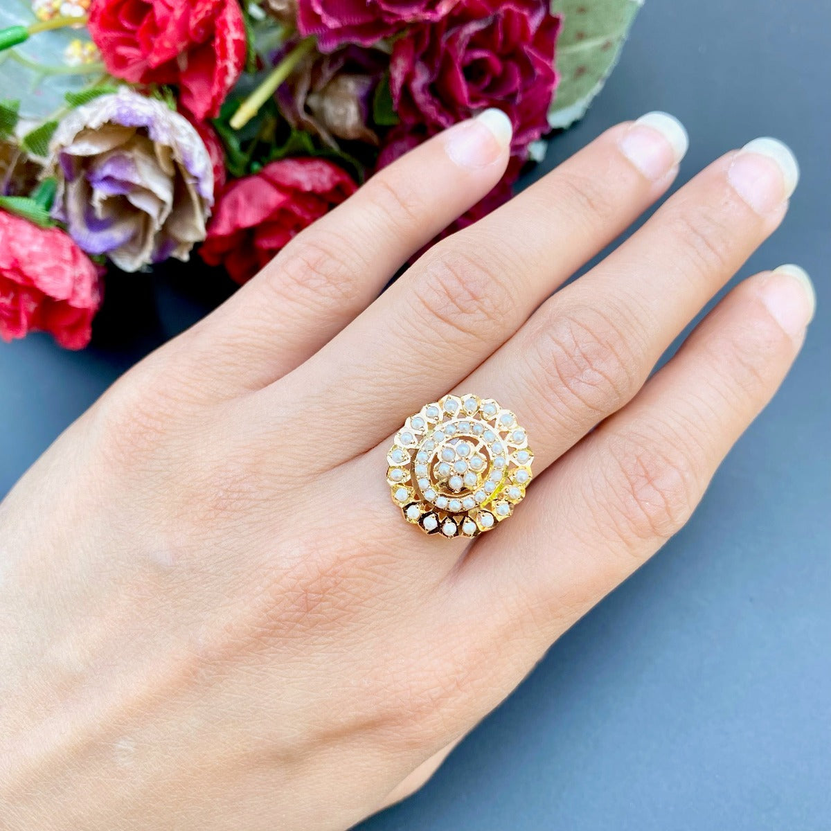 Oval Pearl Ring in 22k Gold GLR 041