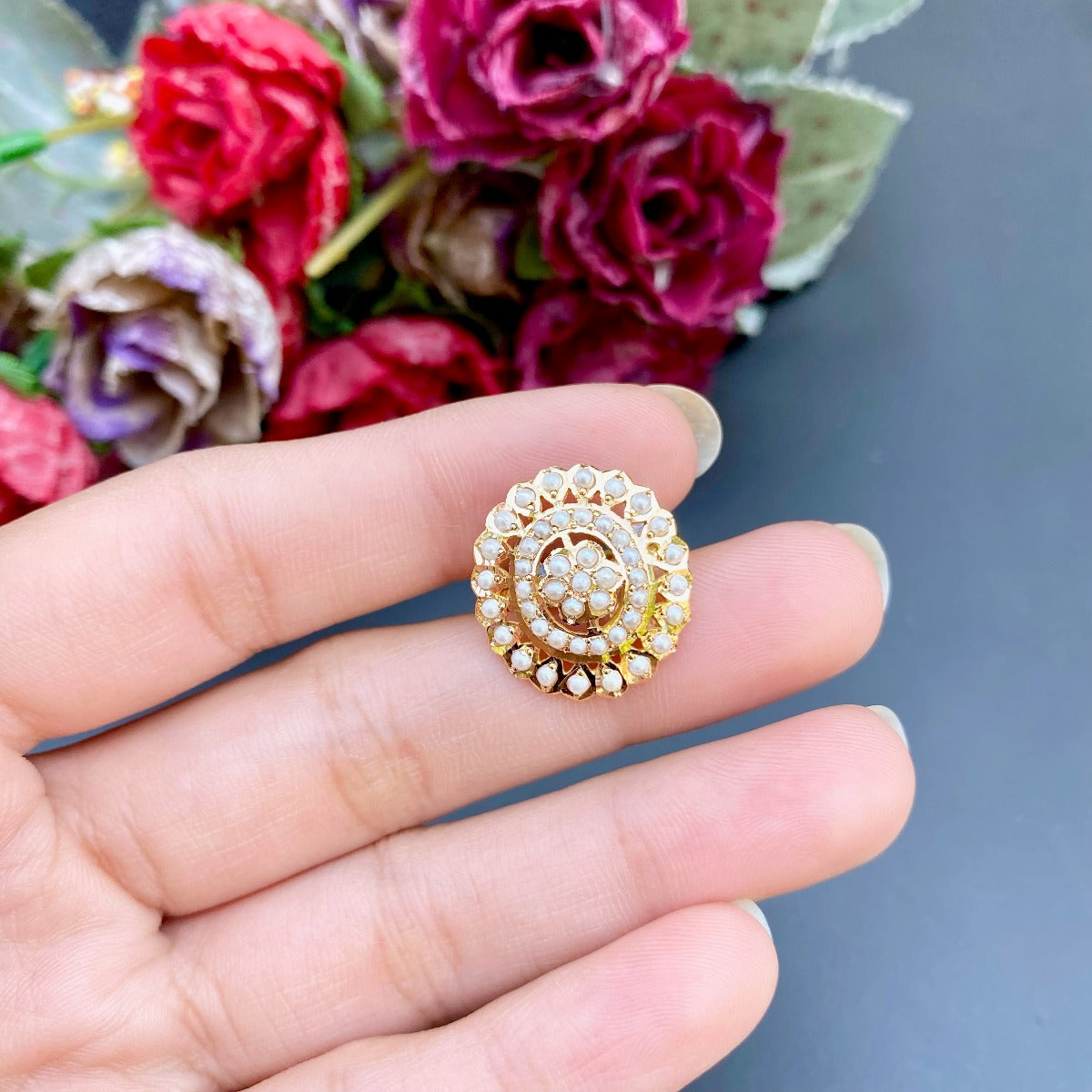 Oval Pearl Ring in 22k Gold GLR 041