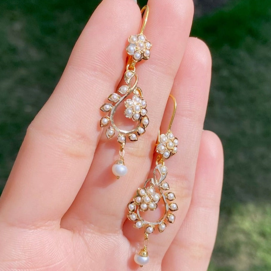 dainty gold earrings with pearls for women