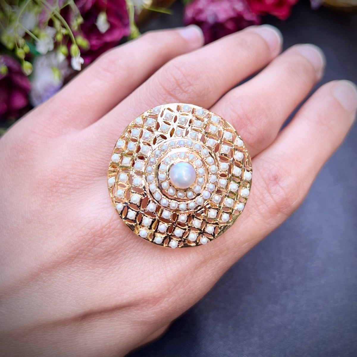 pearl cocktail ring in 22k gold
