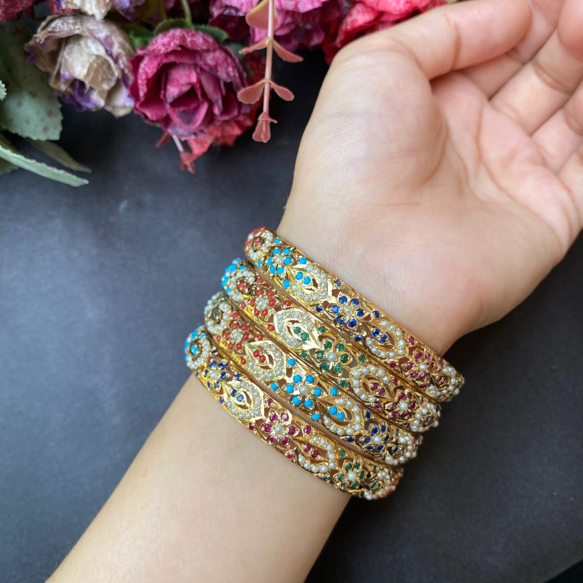 multicolored bangles made in gold plated 925 silver