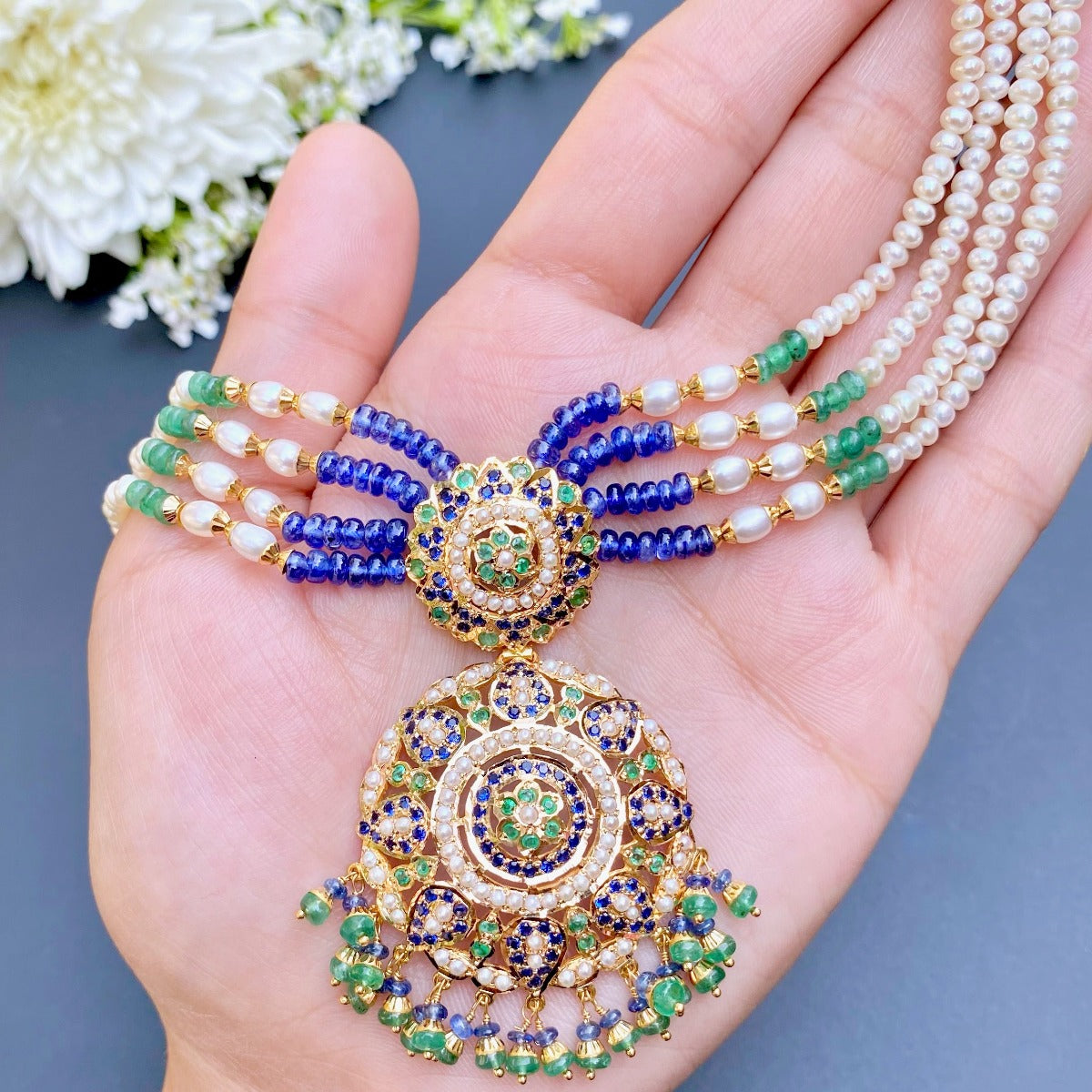 blue sapphire necklace set