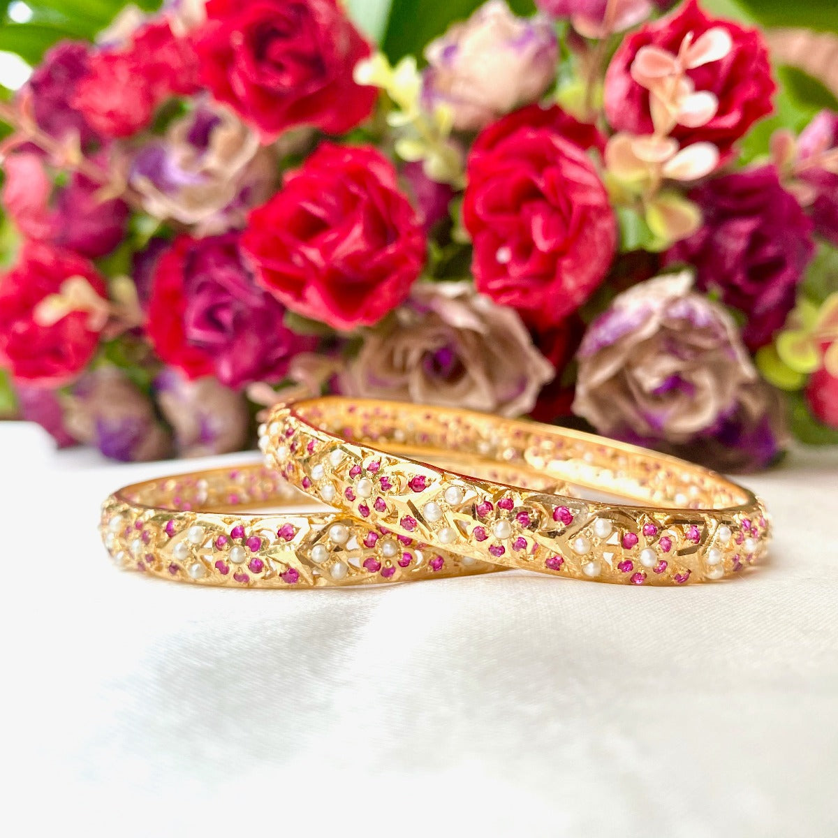 gold plated silver bangles in ruby