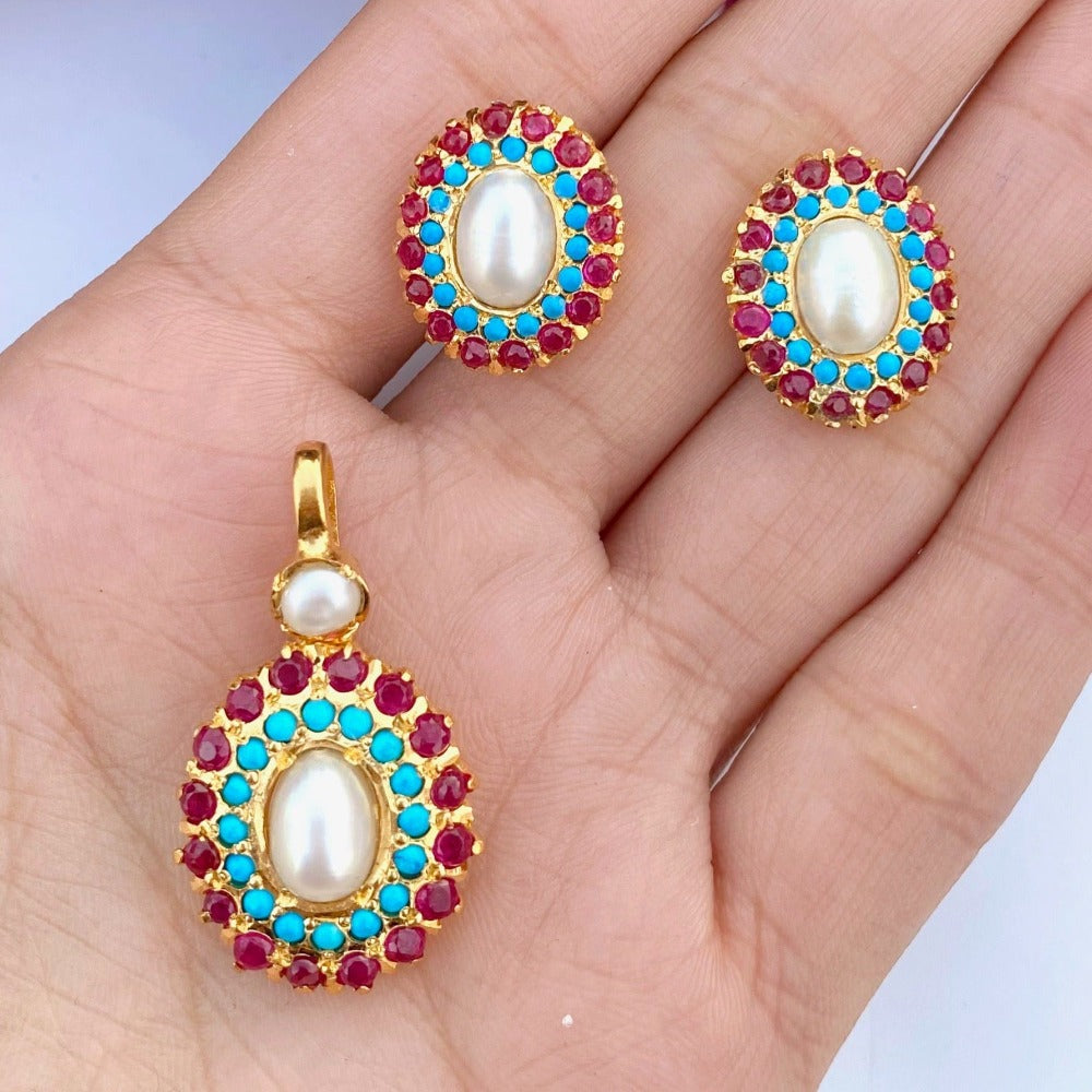 Multicolored Pendant Set | Gold Plated Silver | Rudradhan PS 073