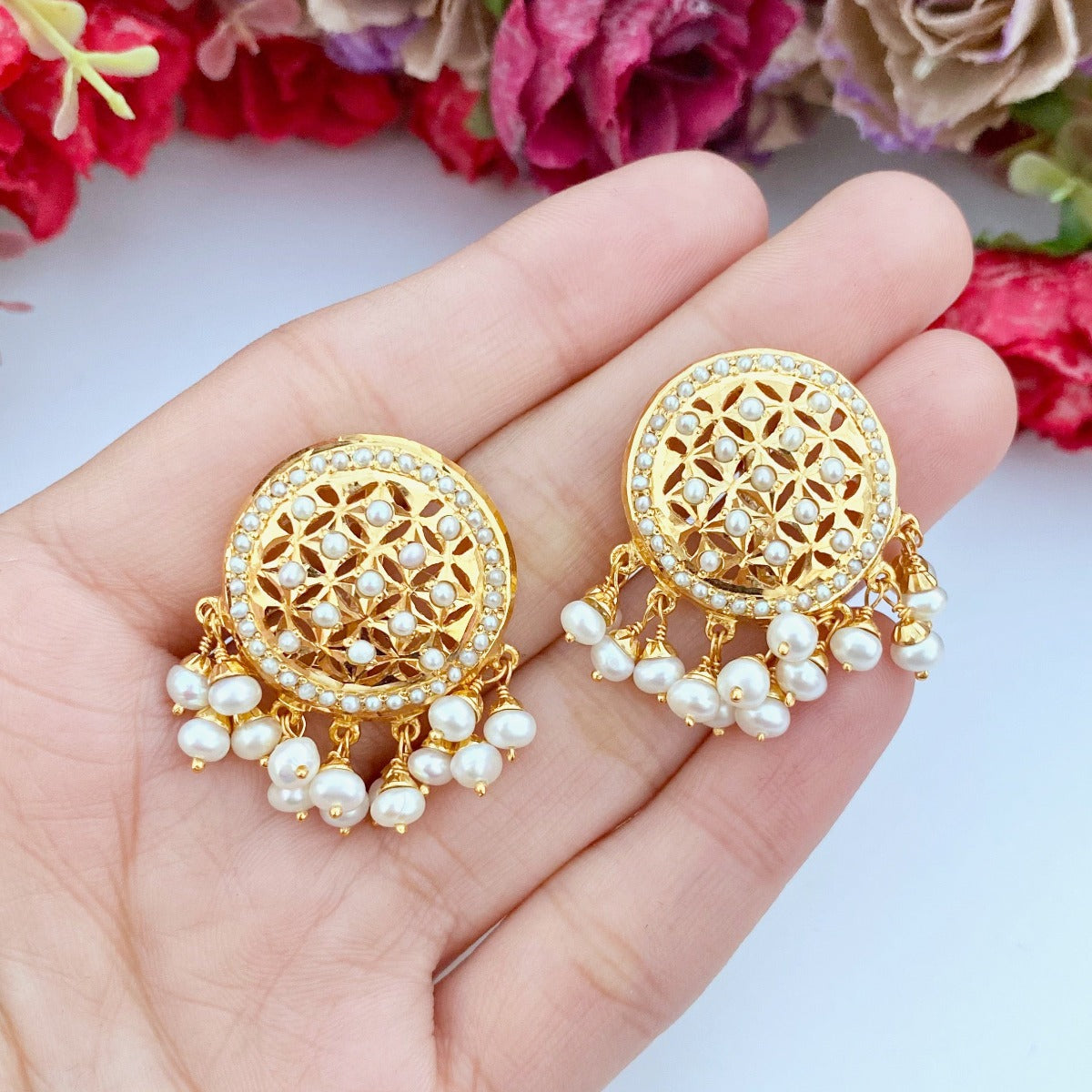 pearl studs in gold plating