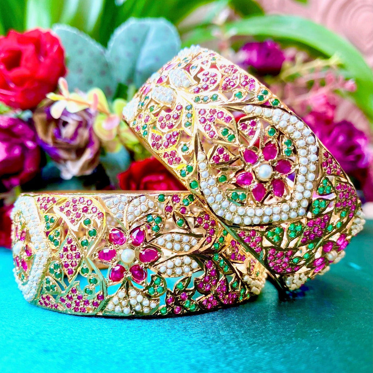 multicolored bangles in gold plated silver