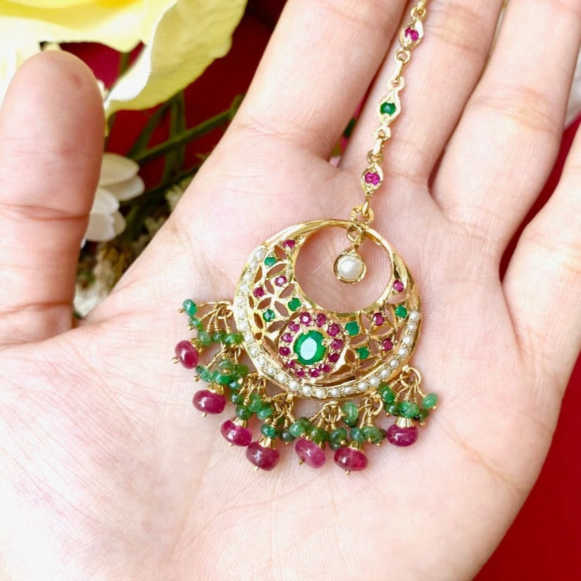 gold plated tikka with ruby emerald