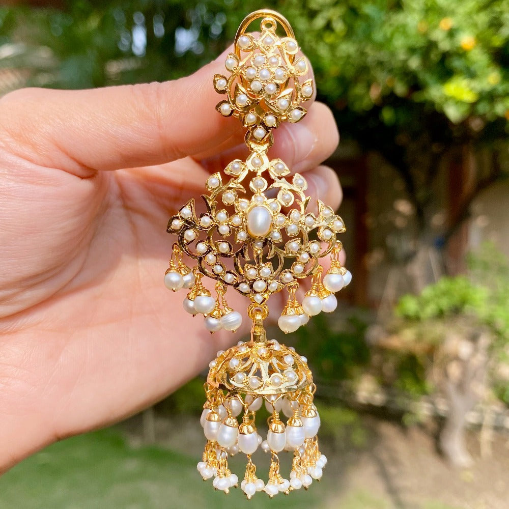 Bollywood Indian Ethnic Kundan Yellow Pearl Jhumka | FashionCrab.com